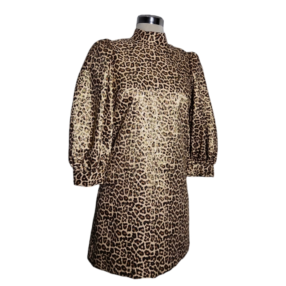 NEW ZARA Luxury  Leopard with Gold Metallic and Brown Dress Size XSl